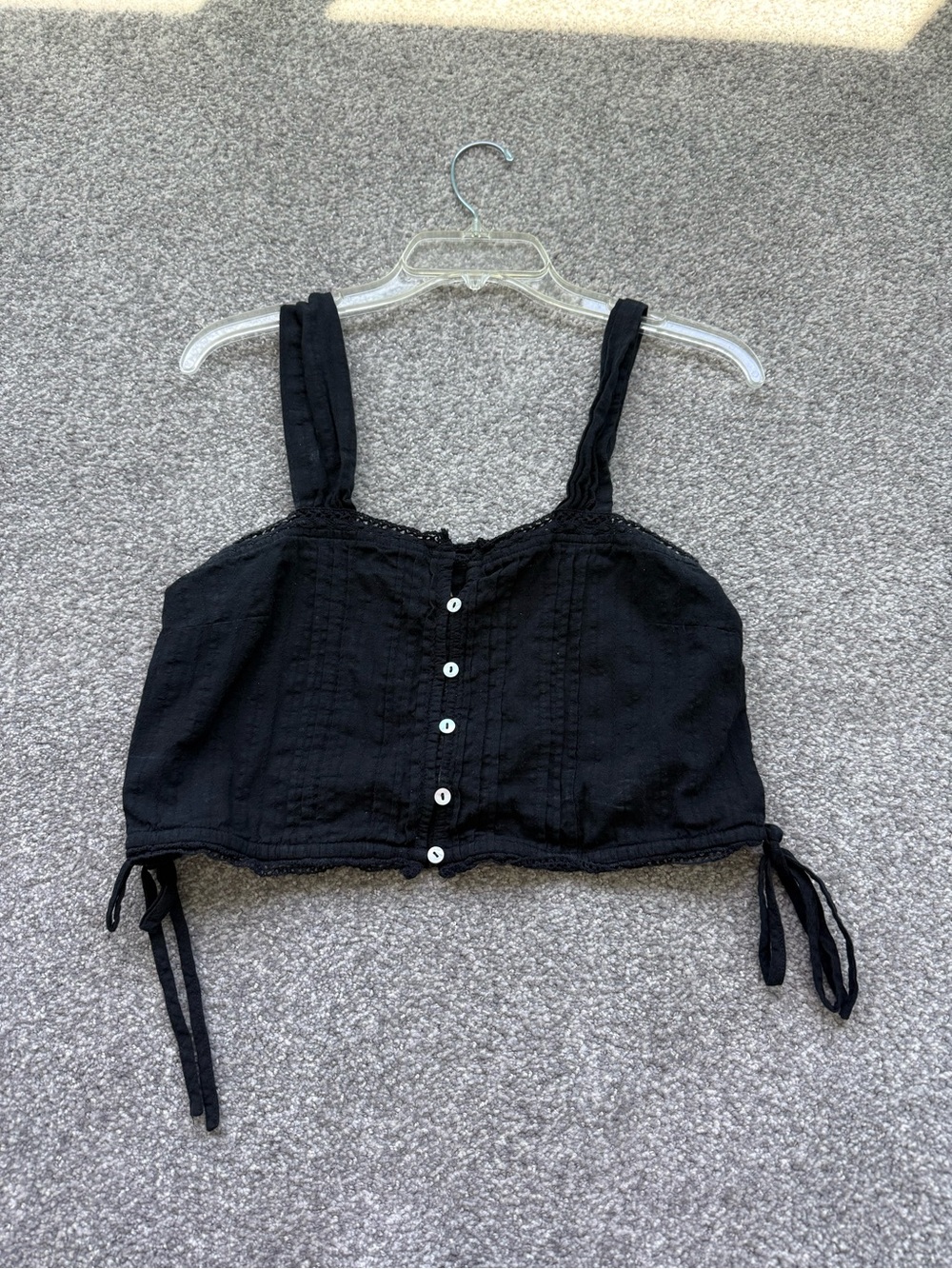Black Button-Front Cropped Tank with Side Ties